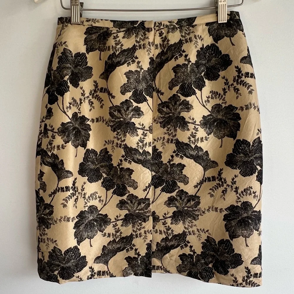 Ann Taylor 100% Silk Gold Black Floral Brocade Mini Skirt Evening‎ Party 4